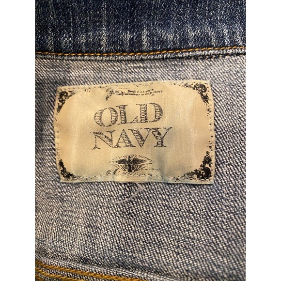 Old Navy Distressed Cropped Denim Jacket with back sequin Earth Jupiter Design - Picture 3 of 6